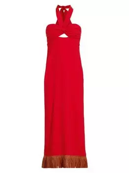 Платье миди из крепа Inca Empress с бахромой Johanna Ortiz, красный