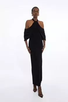 Платье миди из крепа из джерси с открытыми плечами Karen Millen, черный