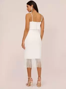 Платье миди из крепа с бахромой Adrianna Papell, цвет слоновой кости