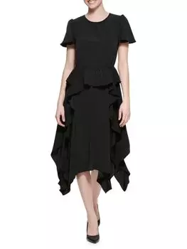 Платье миди из крепа с баской Karl Lagerfeld Paris, черный