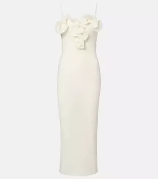 Платье миди из крепа с цветочной аппликацией Magda Butrym, кремовый