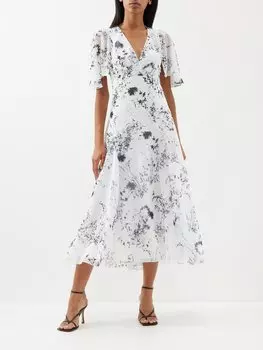 Платье миди из крепа с цветочным принтом Victoria Beckham, белый