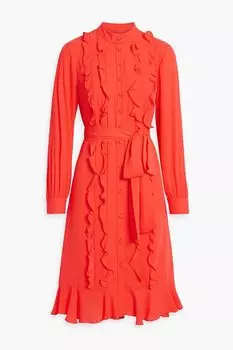 Платье миди из крепа с оборками MIKAEL AGHAL, оранжевый