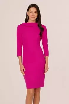 Платье миди из крепа с отворотом и черным воротником Adrianna Papell, розовый