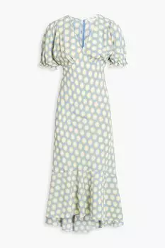 Платье миди из крепа с принтом Orla и сборками DIANE VON FURSTENBERG, синий