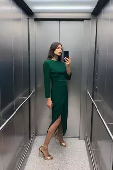 Платье миди из крепа с пряжкой ZARA, цвет bottle green