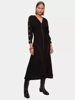 Платье миди из крепа с пуговицами Jigsaw, черный