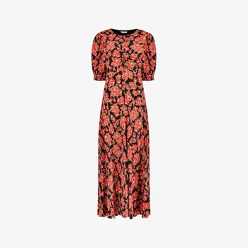 Платье миди из крепа с рюшами и принтом «роза» Ro&Zo, черный