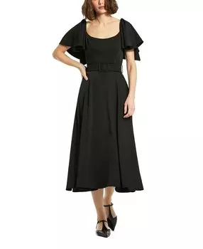 Платье миди из крепа с рюшами и поясом Mac Duggal, черный