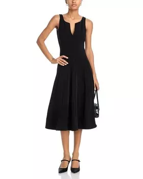 Платье миди из крепа с V-образным вырезом AQUA, черный