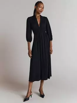 Платье миди из крепа с v-образным вырезом в виде лепестков Ghost, черный