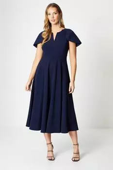 Платье миди из крепа с вырезом и вырезом на рукавах-накидке Coast, синий