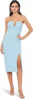 Платье миди из крепа Scuba без бретелек с вырезом XSCAPE, цвет Aqua