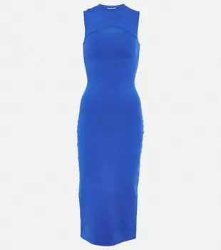 Платье миди из крепа Slash Front VICTORIA BECKHAM, синий