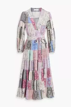Платье миди из крепдешина с принтом и запахом ZIMMERMANN, сиреневый
