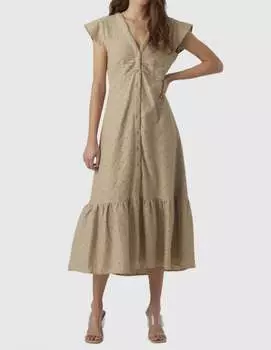 Платье-миди из кружева Eva Flutter в стиле тренчкот Vero Moda, цвет trench coat