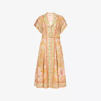 Платье миди из льна Acacia без рукавов Zimmermann, розовый