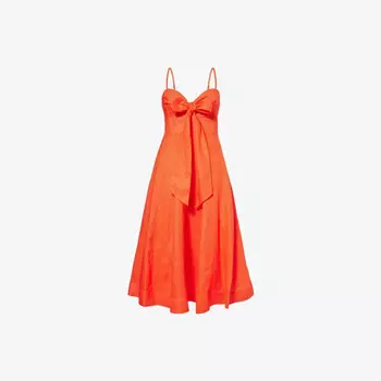 Платье миди из льна Crush с бретельками Zimmermann, красный