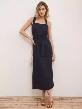 Платье-миди из льна с завязками Mint Velvet, темно-синее