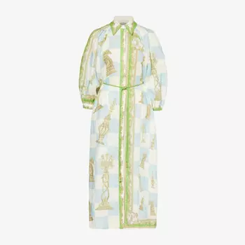 Платье миди из льна с графическим принтом Checkmate Alemais, мультиколор