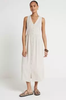 Платье миди из льна с ажурным узором River Island, коричневый