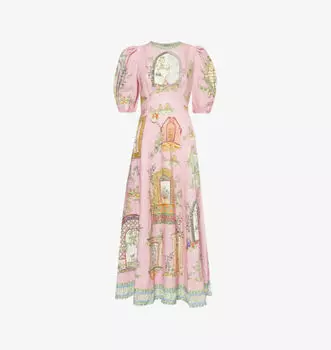 Платье миди из льна с короткими рукавами Monte Alemais, мультиколор