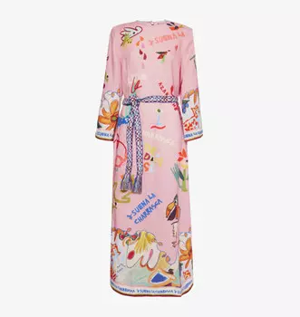 Платье миди из льна с расклешенными рукавами La charrasca Alemais, мультиколор