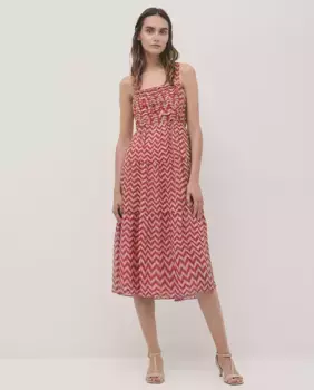 Платье миди из легкого шифона с зигзагообразным узором на бретелях Roberto Verino, розовый