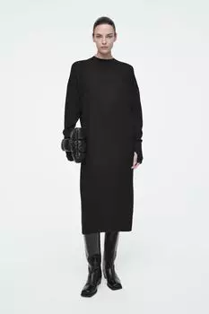 Платье миди из мериносовой шерсти COS, черный