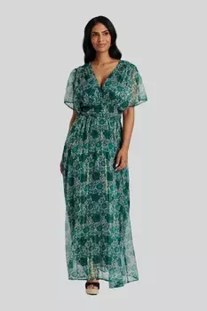 Платье миди из металлизированного шифона с пуговицами South Beach, зеленый