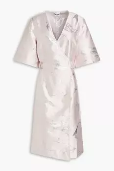 Платье миди из металлизированной парчи с запахом GANNI, розовый