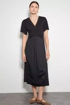 Платье миди из микса кружевного джерси Wren Monsoon, черный