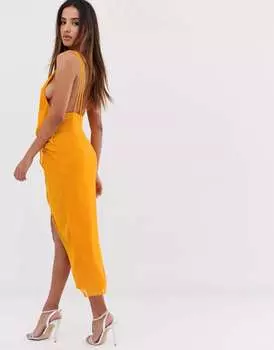 Платье миди из мягкого шифона с запахом и воротником ASOS