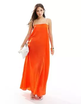 Платье миди из мятого атласа ASOS DESIGN томатно-красного цвета