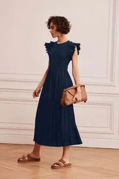 Платье миди из мятого трикотажа Mint Velvet, синий