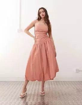 Платье-миди из нейлона Amy Lynn Alexa с завязками на плечах цвета рыжевато-коричневого цвета