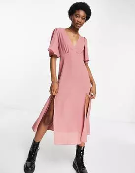 Платье миди из норки с рукавами ангела ASOS DESIGN
