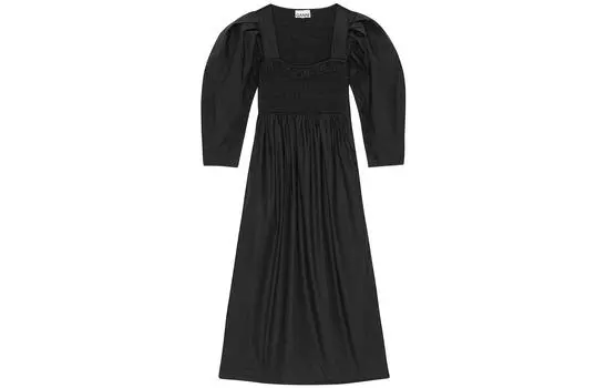 Платье миди из органического хлопка поплина GANNI, черный