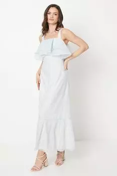 Платье миди из органзы с оборками и принтом пейсли Oasis, синий