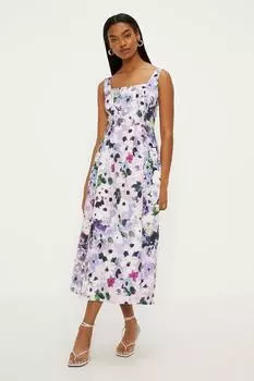 Платье миди из османского твила с цветочным принтом омбре Oasis, фиолетовый