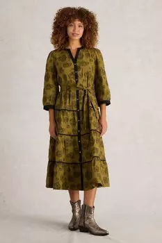 Платье миди из палевого жаккарда White Stuff, зеленый