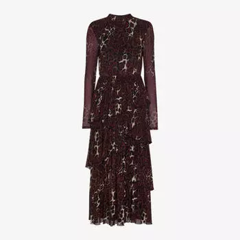 Платье миди из переработанного полиэстера с животным принтом Night Cat Whistles, мультиколор