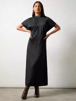 Платье миди из плиссе с высоким воротом Ro&Zo, черный