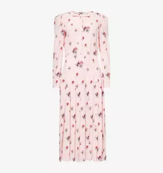 Платье миди из плиссированного шелка с принтом роз Alessandra Rich, розовый