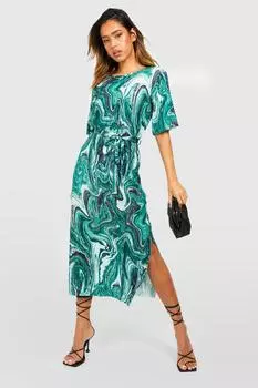 Платье миди из плиссы tie dye Boohoo, зеленый