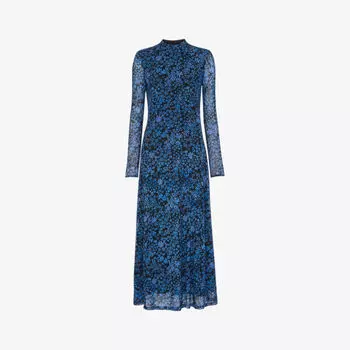 Платье миди из полиэстера с высоким воротником и цветочным принтом в стиле бохо Whistles, мультиколор