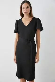 Платье миди из понте с рюшами и поясом на рукавах Debenhams, черный