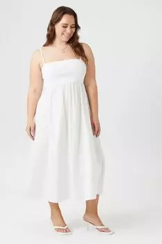 Платье миди из поплина больших размеров Forever 21, белый