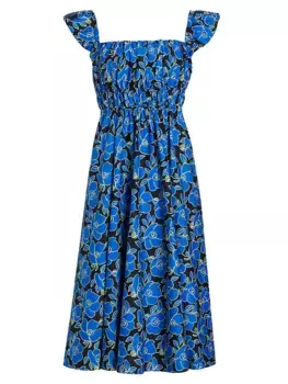 Платье миди из поплина основного цвета с цветочным принтом Kate Spade New York, черный