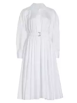 Платье миди из поплина оверсайз с поясом Norma Kamali, белый